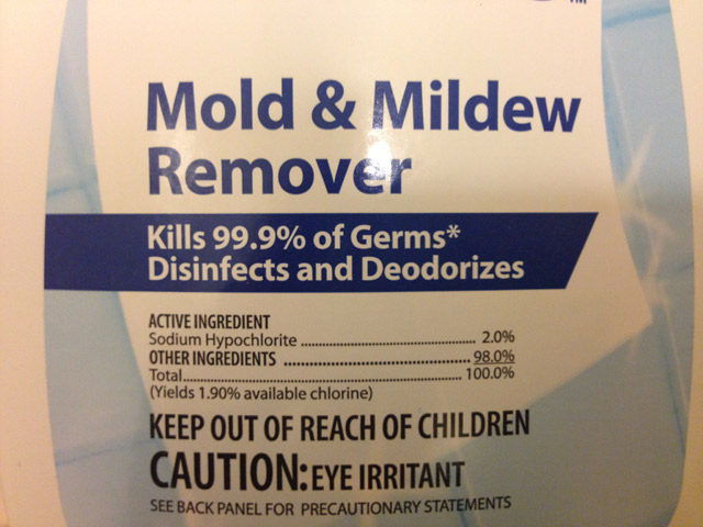 label of mold and mildew remover that kills 99.9% of germs